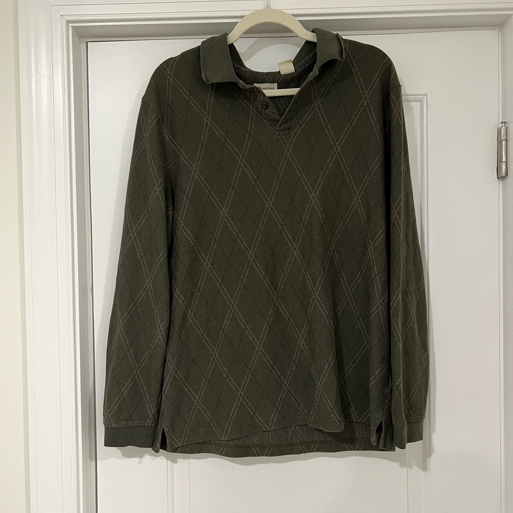 Haggar Green Collared Long Sleeve Cotton-blend Shirt
